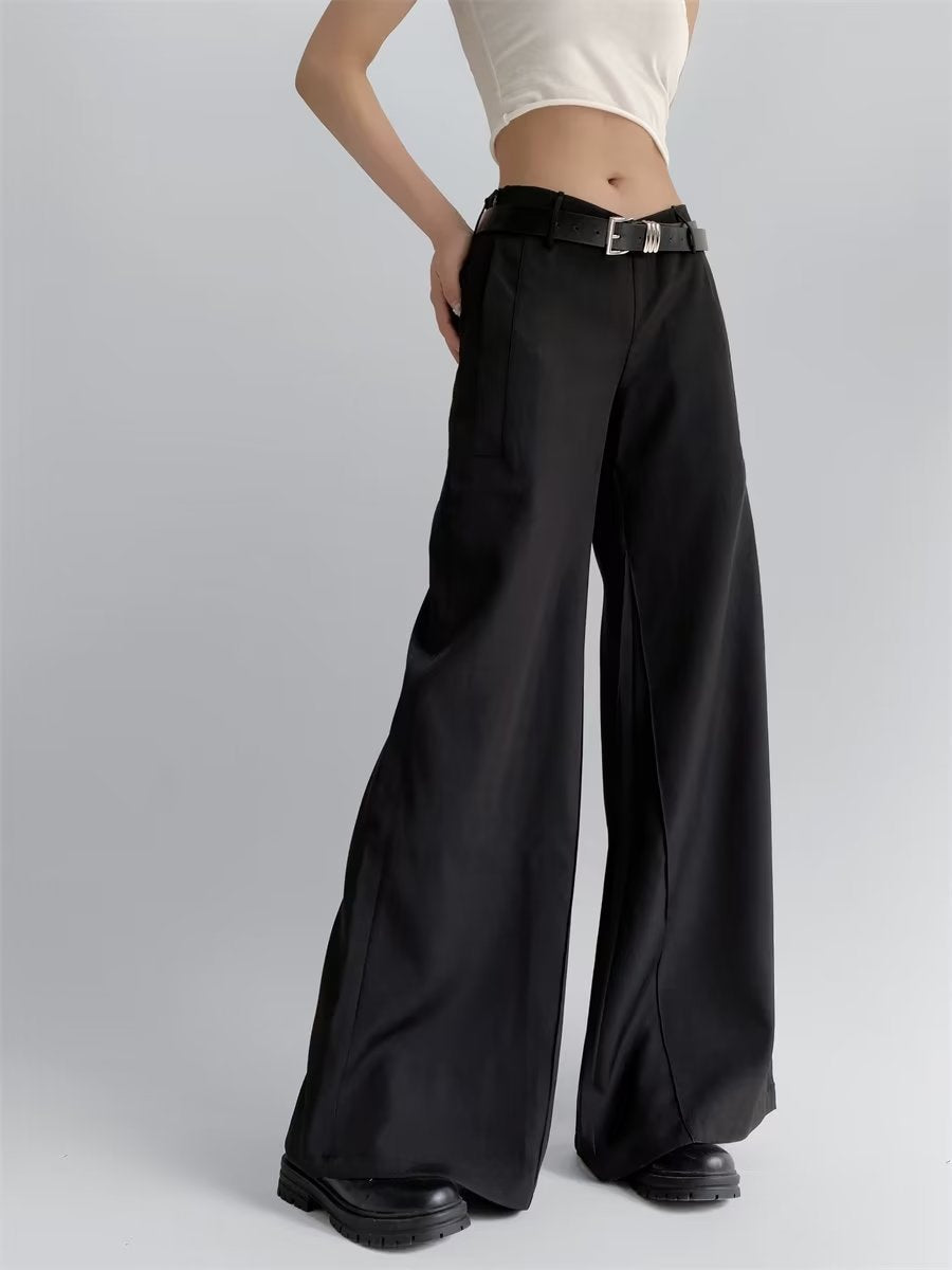 Belted semi bootcut slacks