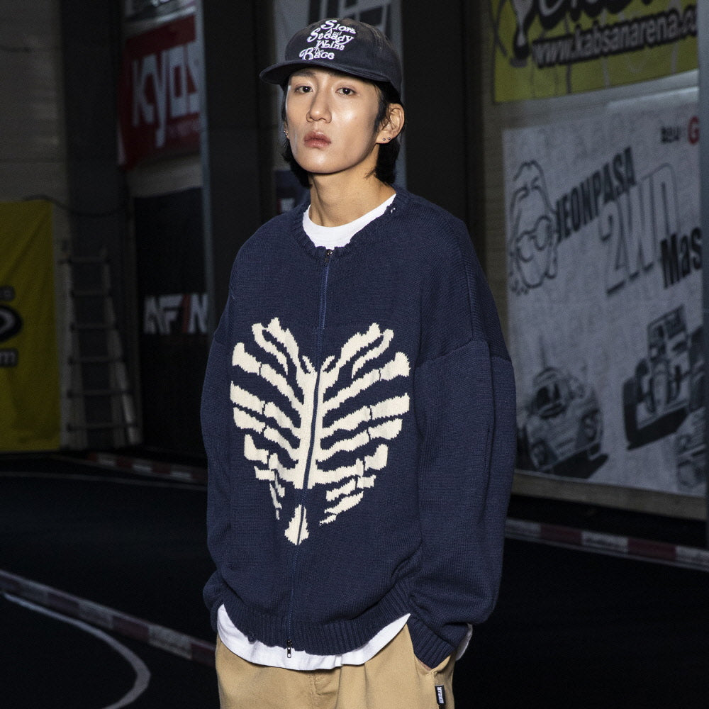 XTK037 Bone Knit Zip-Up (NAVY)