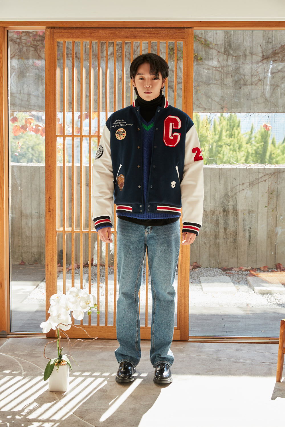 Grand Baseball Navy & White Unisex Varsity Jacket