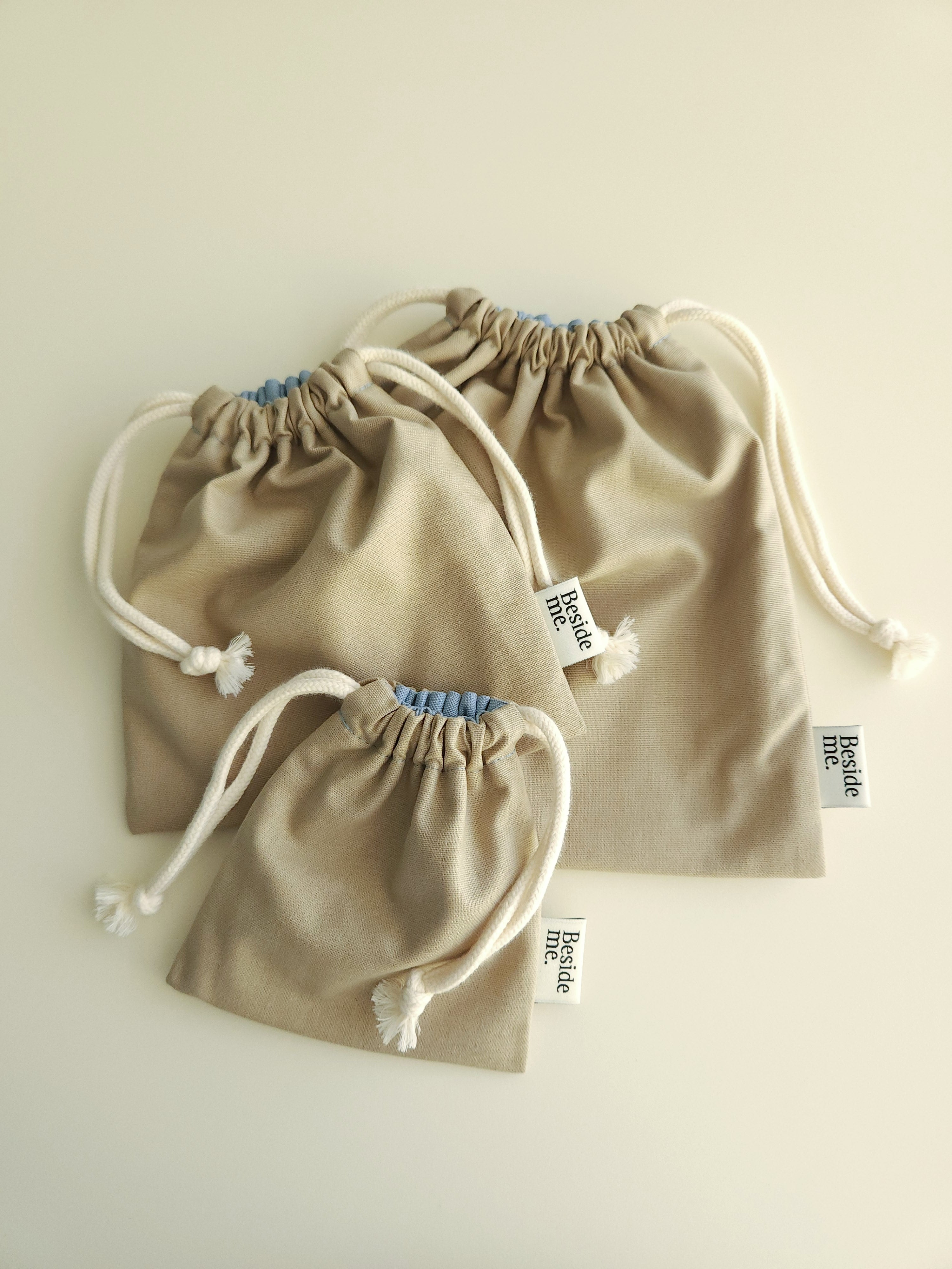 Two tone string pouch - beige L