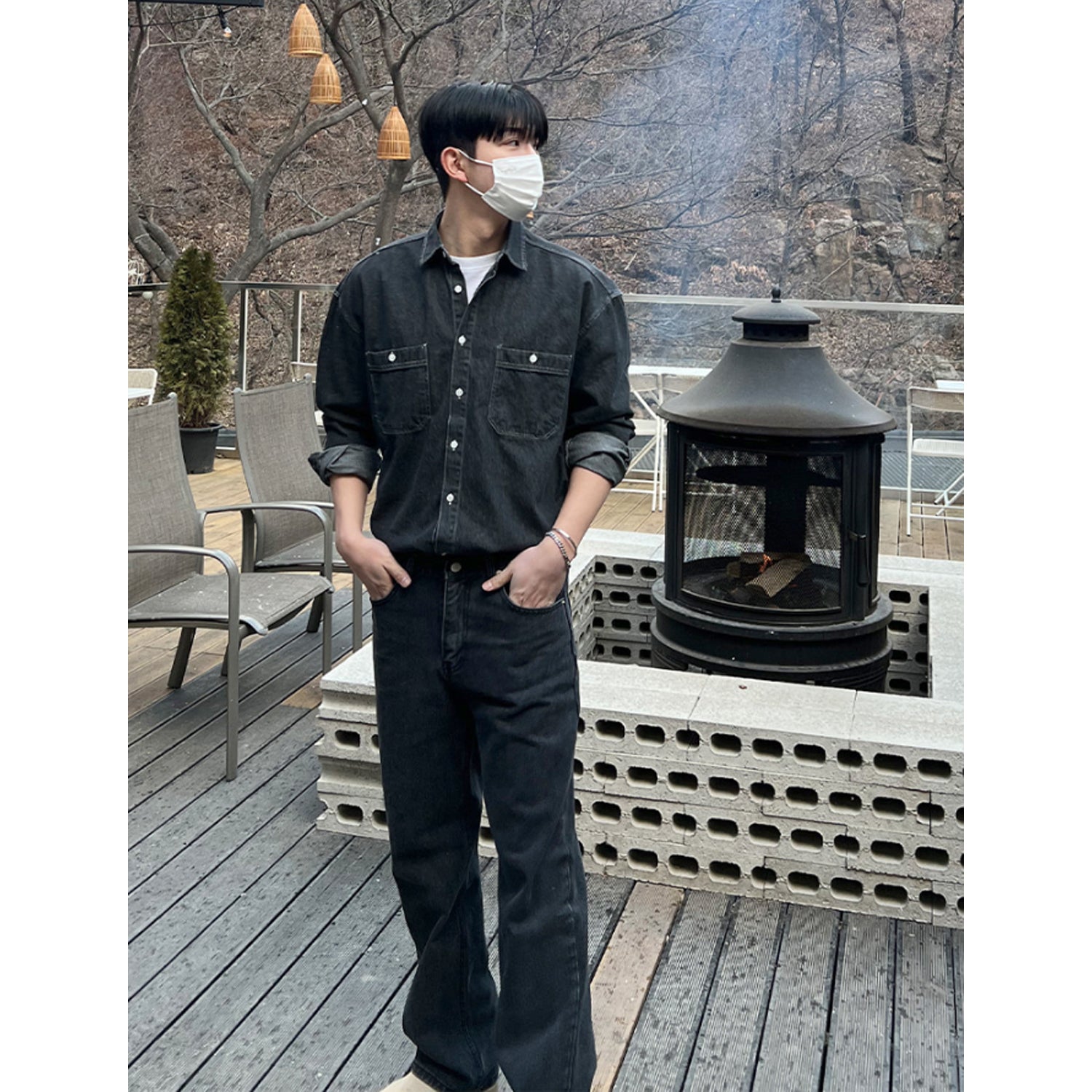 BLACK DENIM LONG SLEEVE SHIRT'S