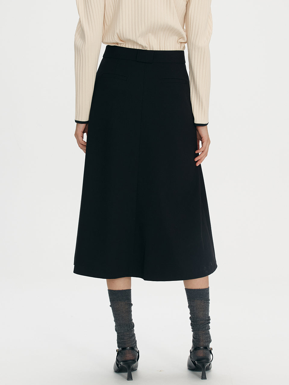 Side pleated midi skirt - Black