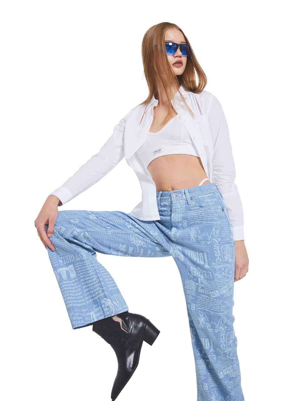 NEWSPAPER DENIM PANTS_BL