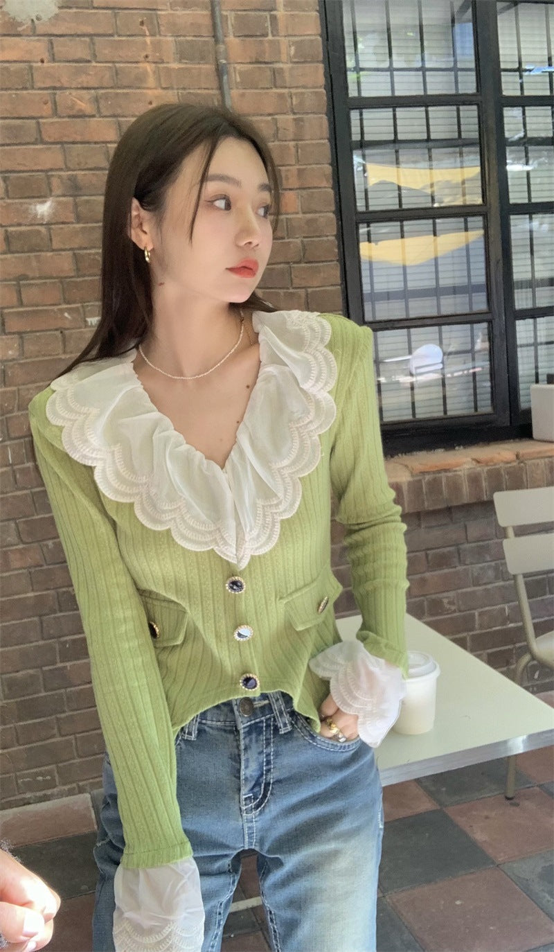 wide frill knit top