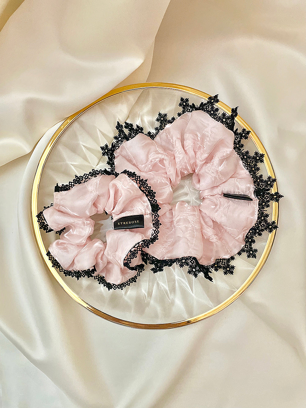 Glossy Organza Lace Satin Hair Scrunchie (M)