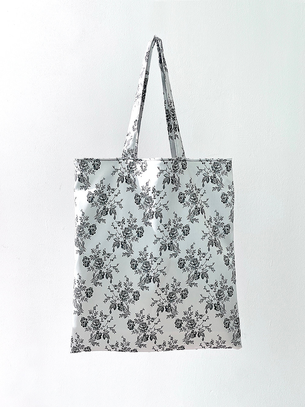 Rose Embroidery Satin Eco-bag (L/White Silver)