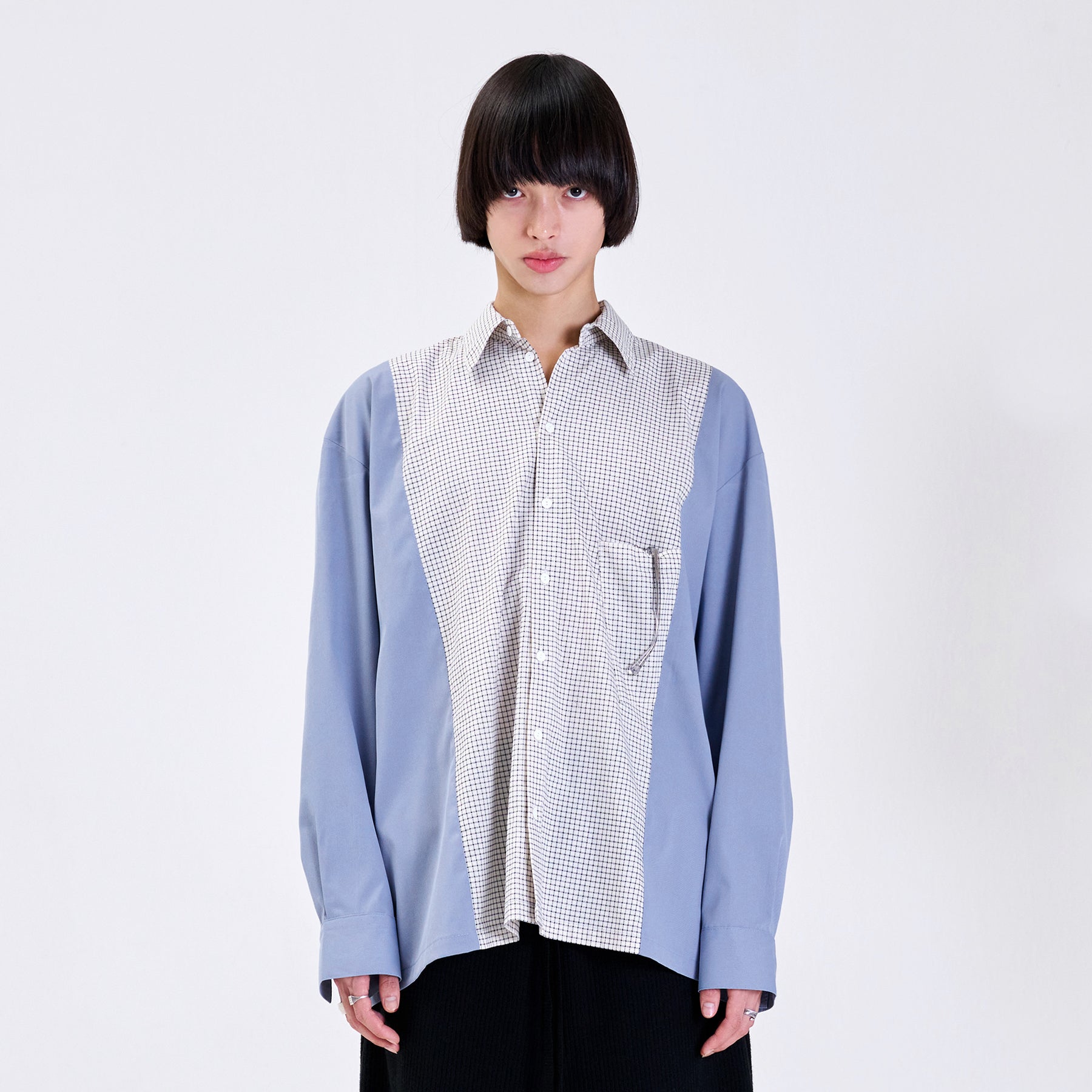 CHECK FABRIC MIX SHIRT BLUE