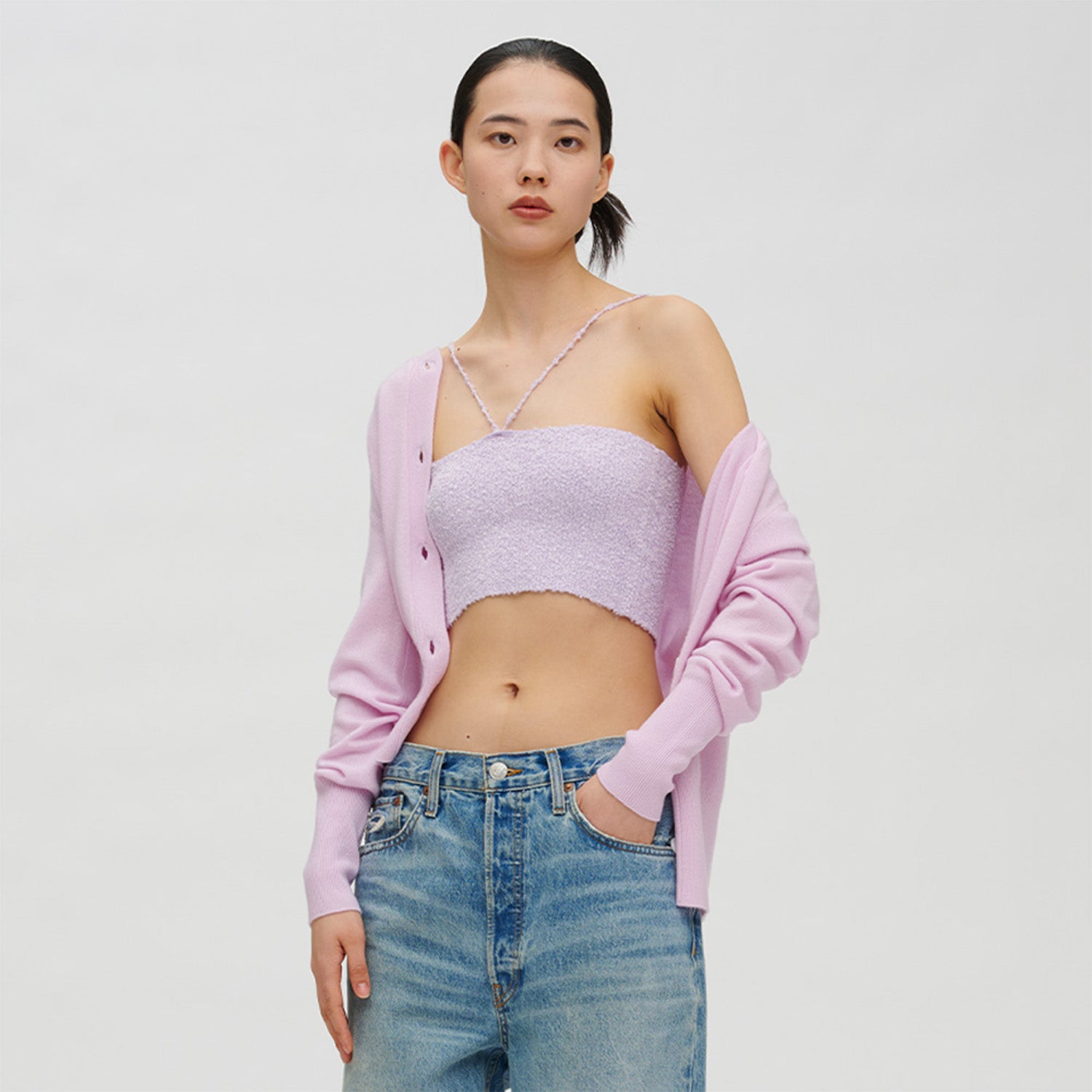 BASIC V-NECK CARDIGAN_LIGHT VIOLET