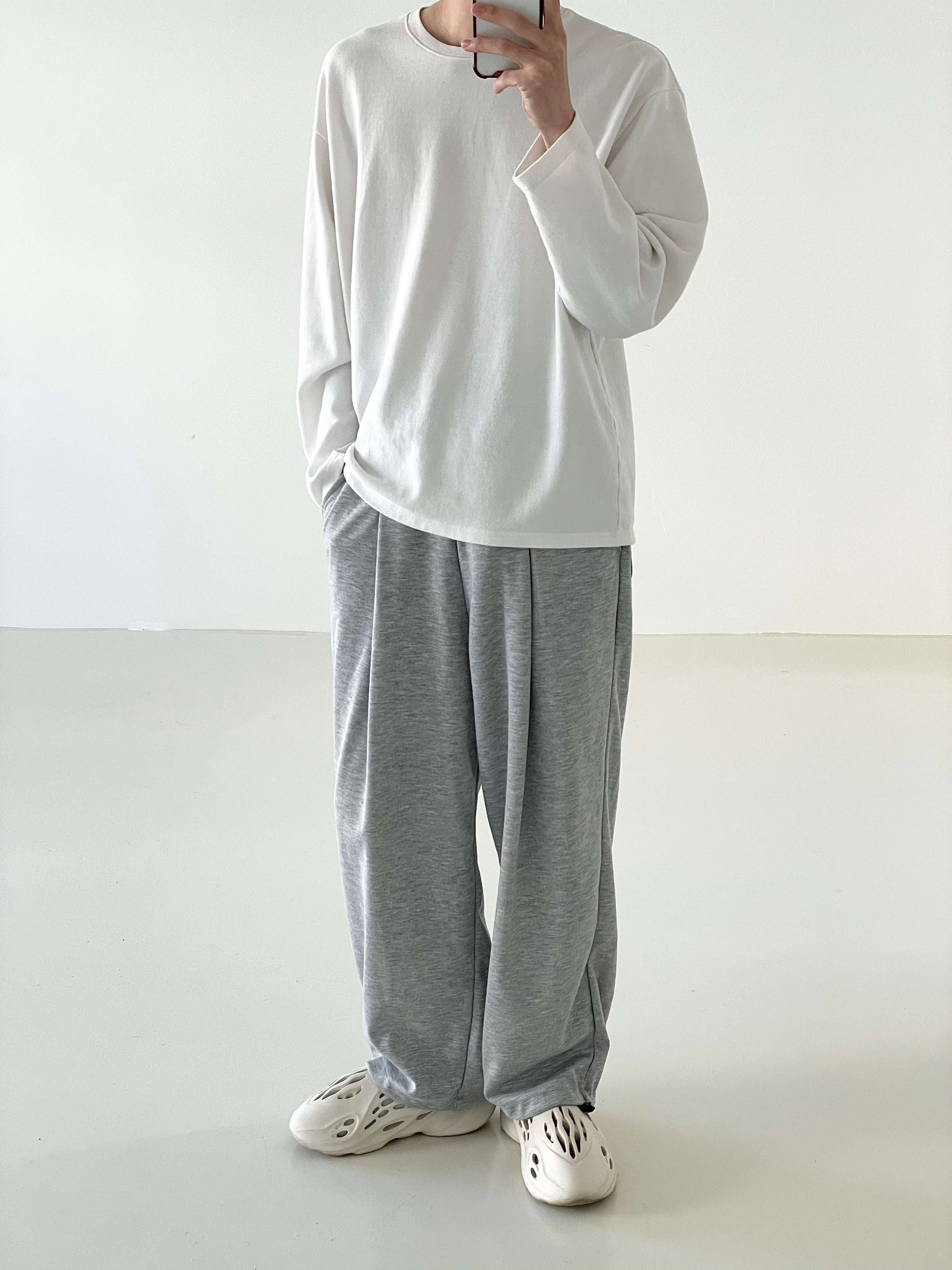 Pintuck wide string sweat pants