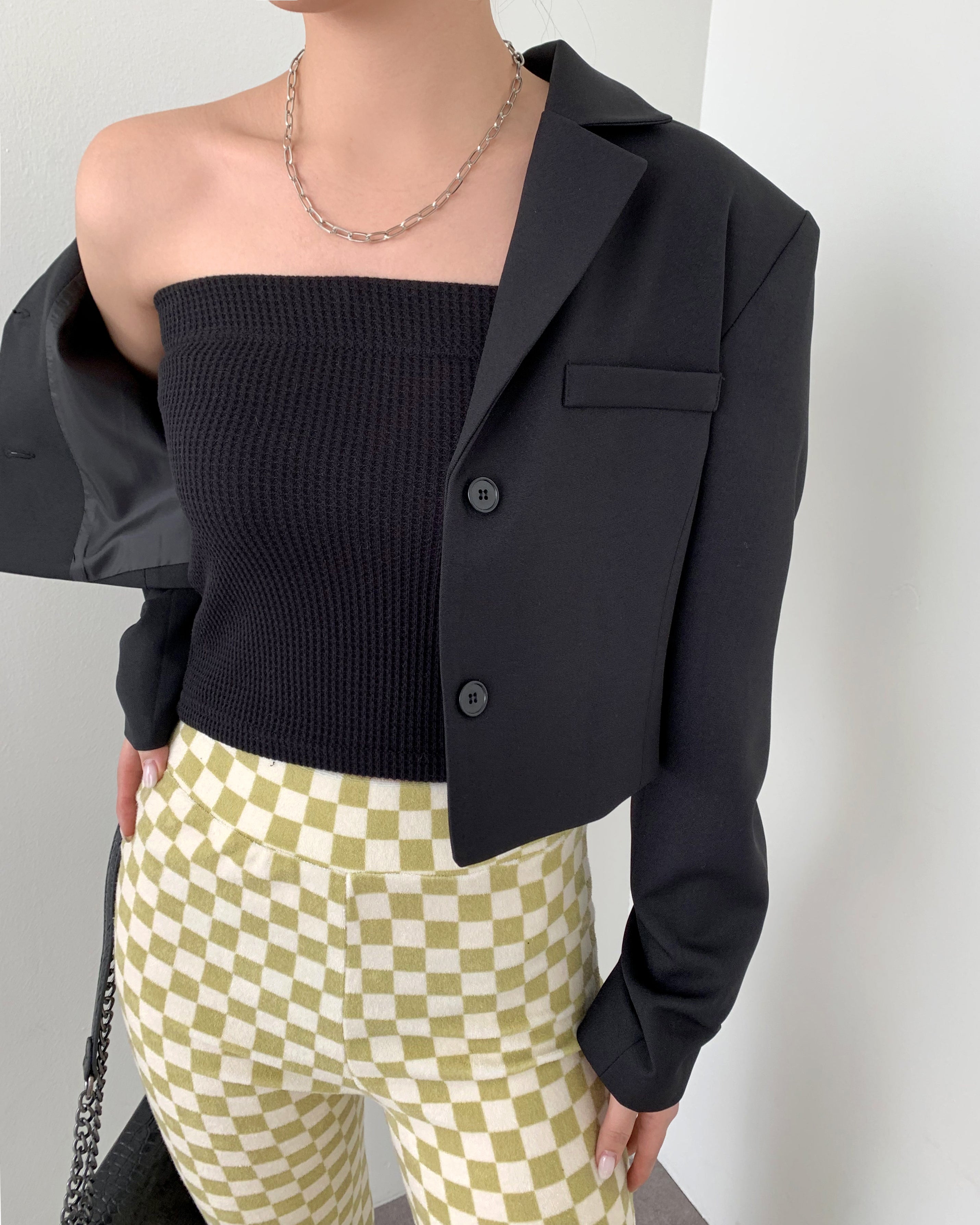 [MADE] Eris Two Button Crop Minimal Blazer Short Jacket