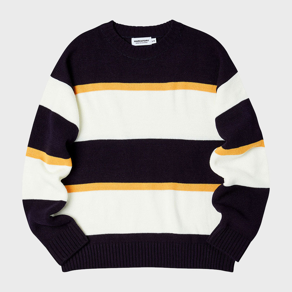 NATURAL STRIPE CREW NECK KNIT (NAVY)