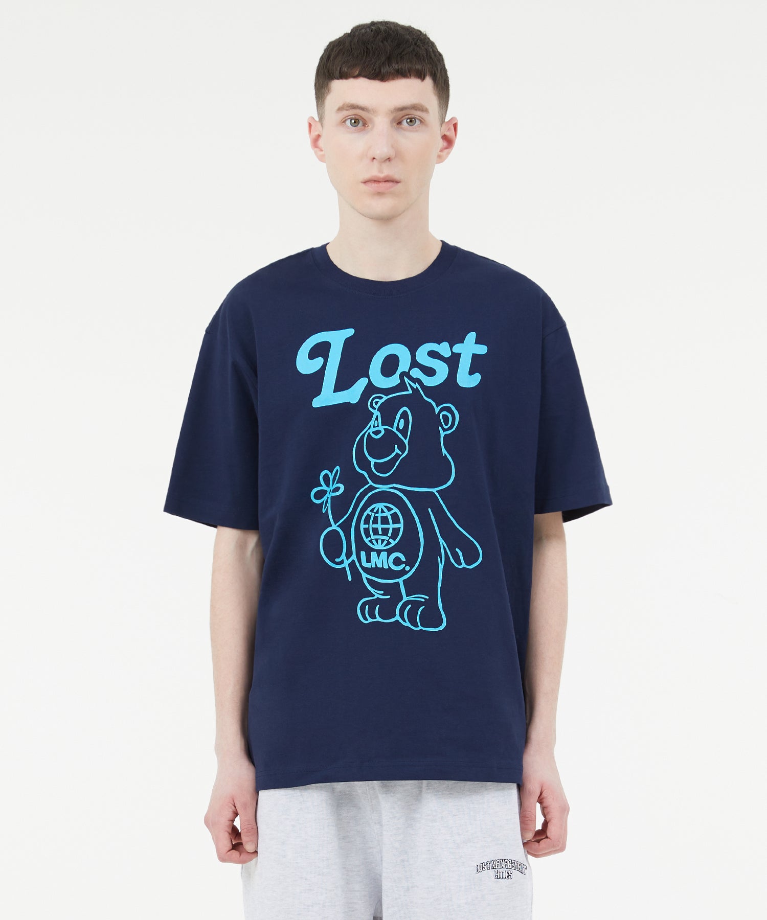 FLOWER BEAR TEE - NAVY