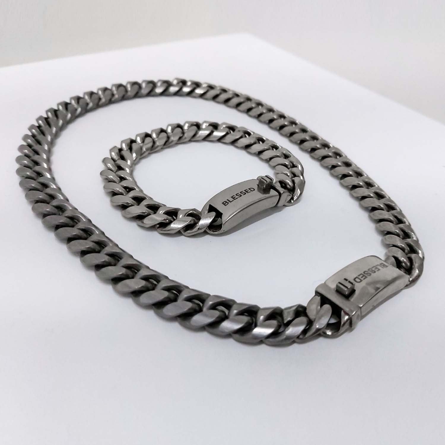 [BLESSEDBULLET]STEEL LINE CRUVE CHAIN NECKLACE_ANTIQUE SILVER