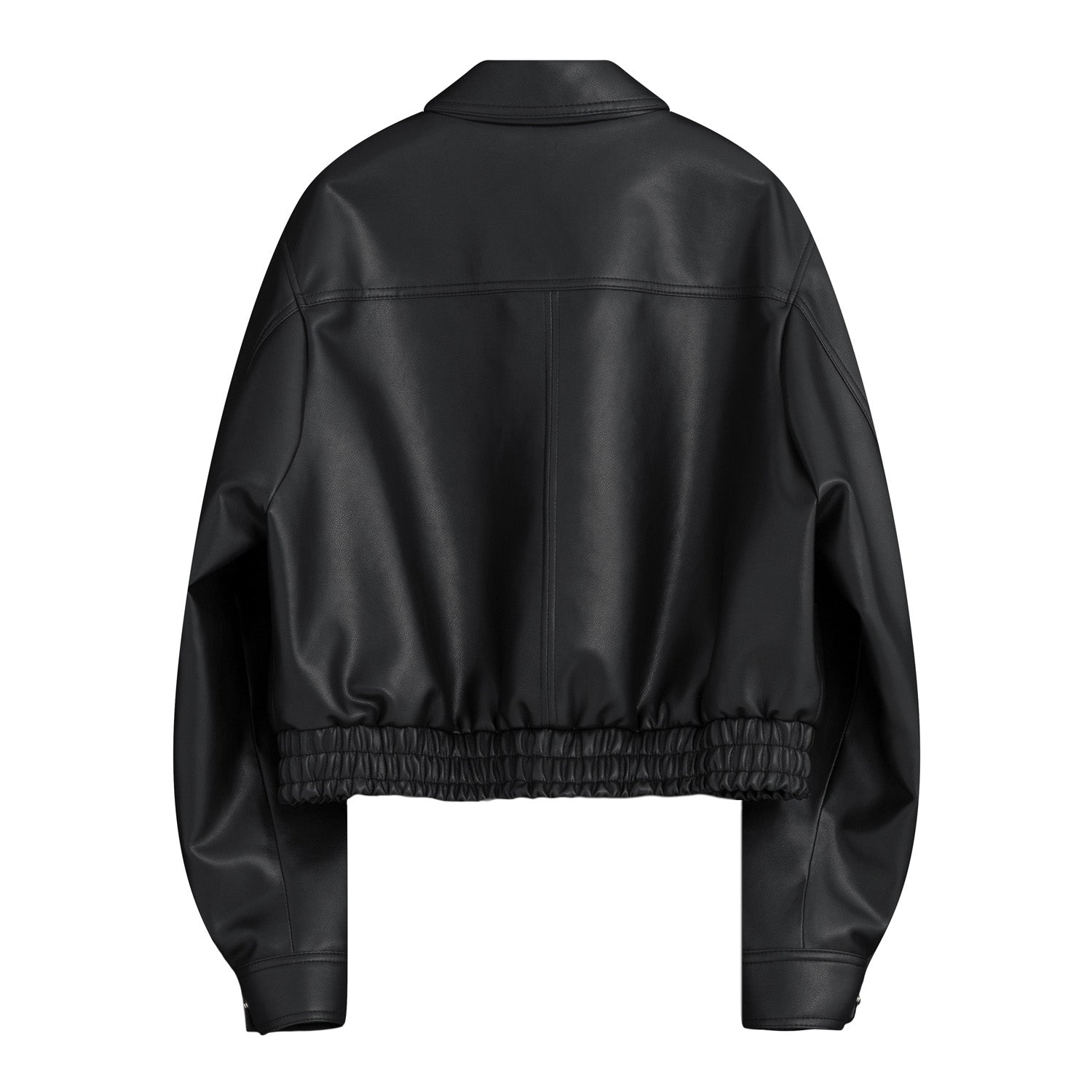 Overfit Curved Leather Blouson (Black)