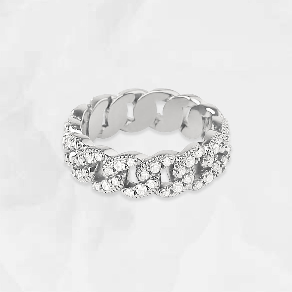  [S925] Stones Cuban Ring (white,silver)