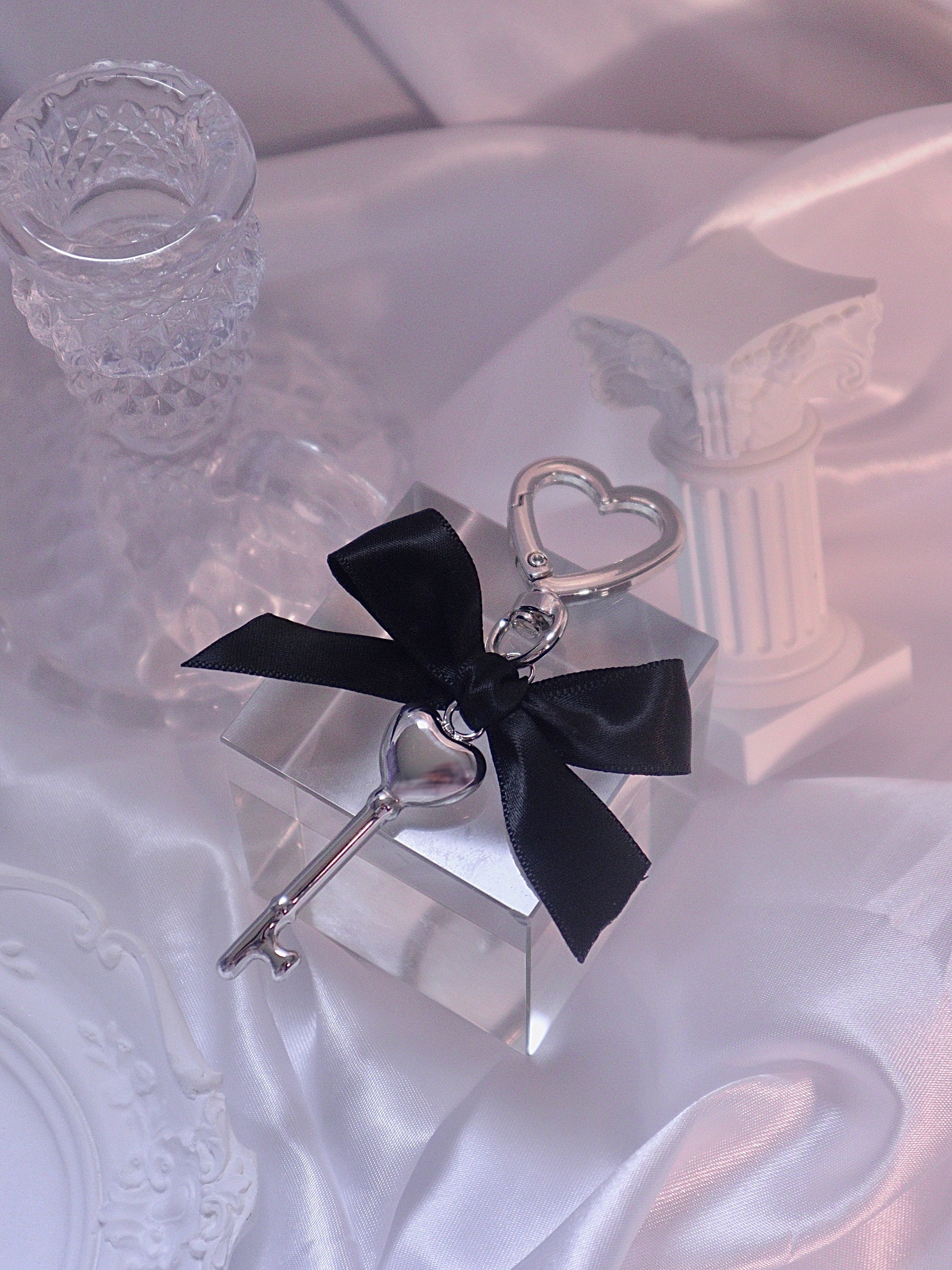 Black Ribbon Heart Key Keyring