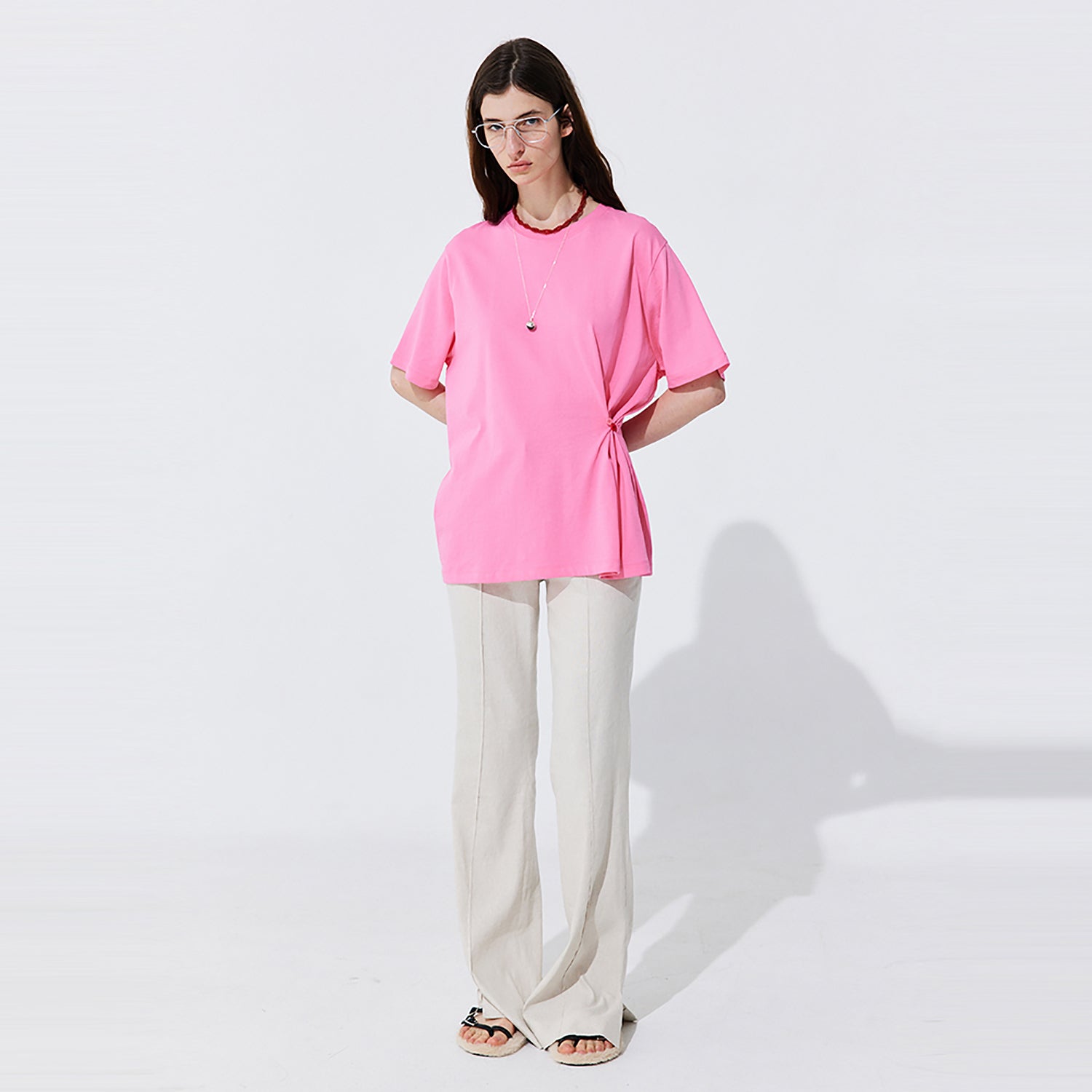 Button Line T-shirt_Hot Pink