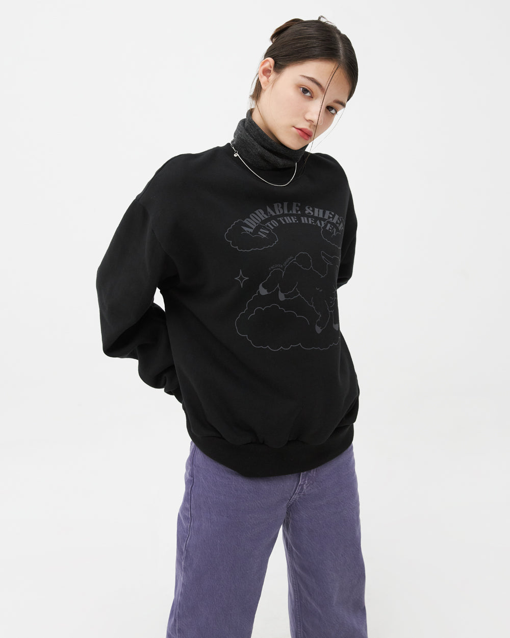 ADORABLE SHEEP SWEATSHIRT-BLACK