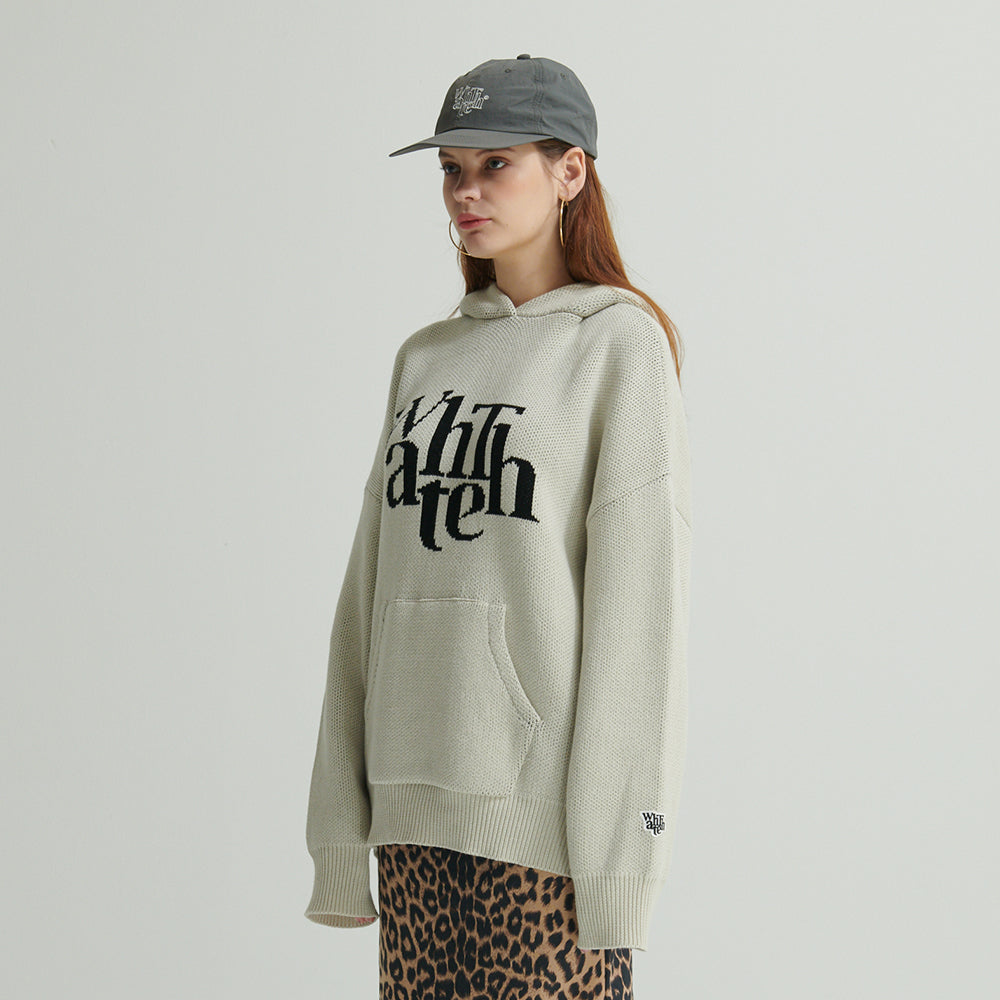 WHATTHE Big Logo Knit Hoodie Cream