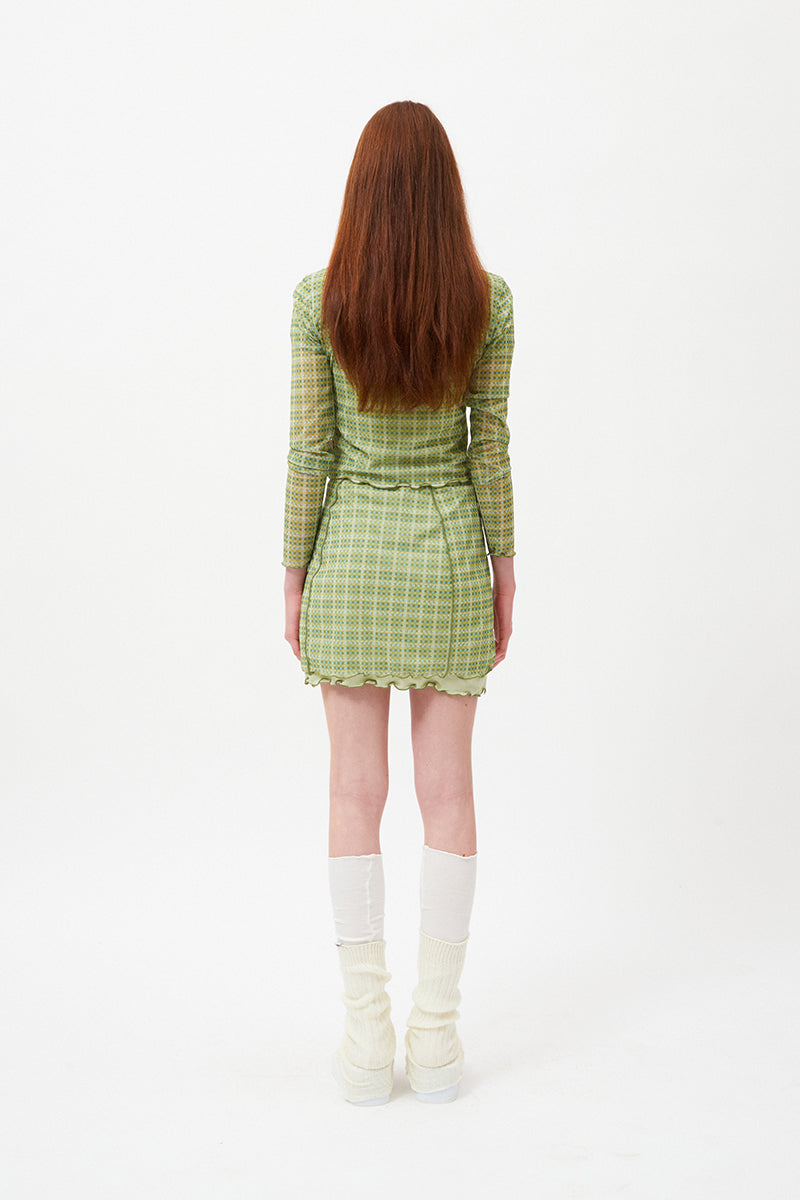 CHERRY PATTERN MESH MINI SKIRT [LIME]