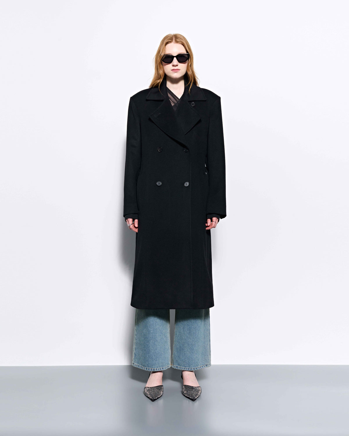 Wide Collar Oversized Double Wool Coat _ Black