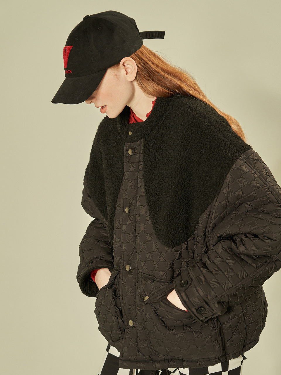 Fleece Block Quilted Jumper (Black)