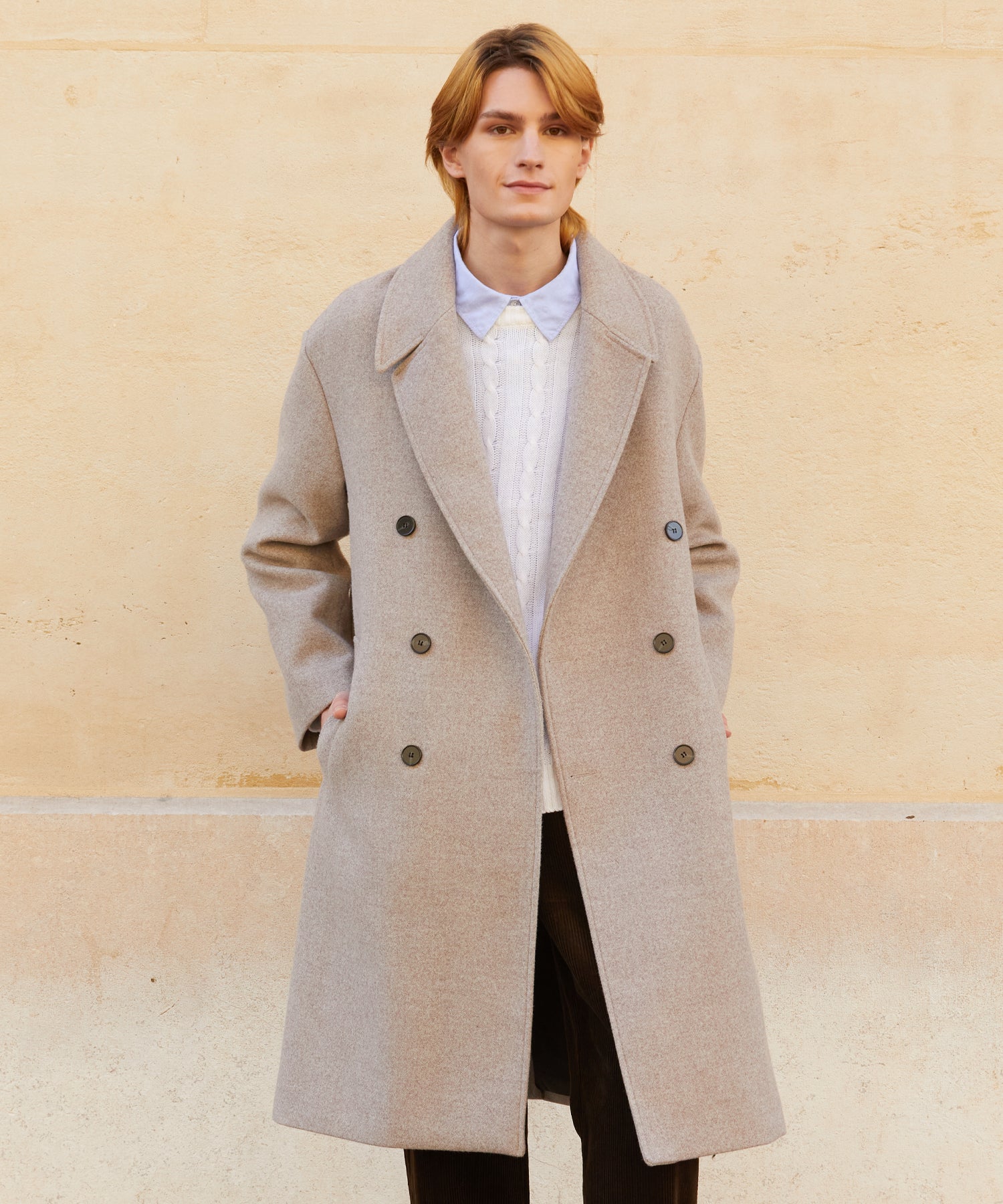 RCH wool blended oversized long coat gray