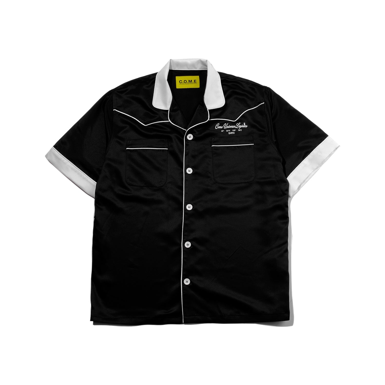 [UNISEX] Logo Embroidered Piped Western Shirt (Black)