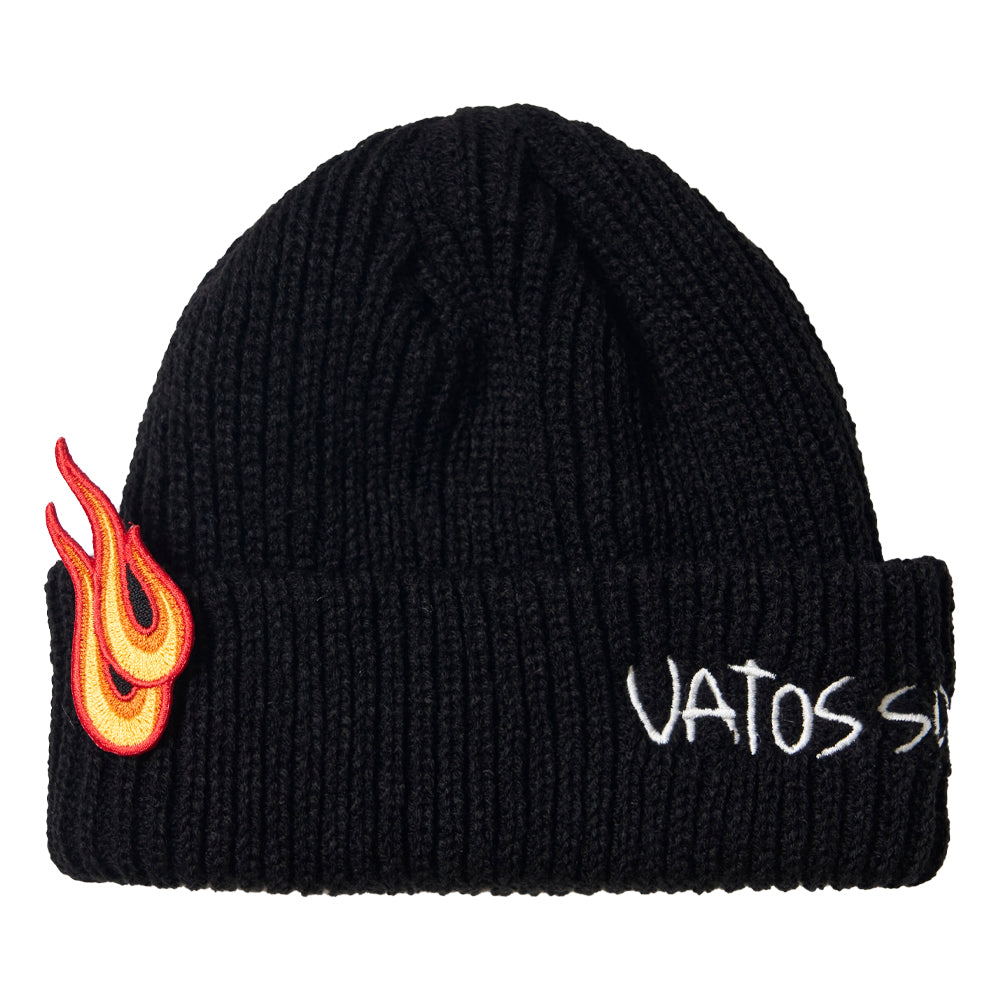 FLAME PATCH EMBROIDERED BEANIE KHAKI/ ORANGE / SKY BLUE /  BLACK