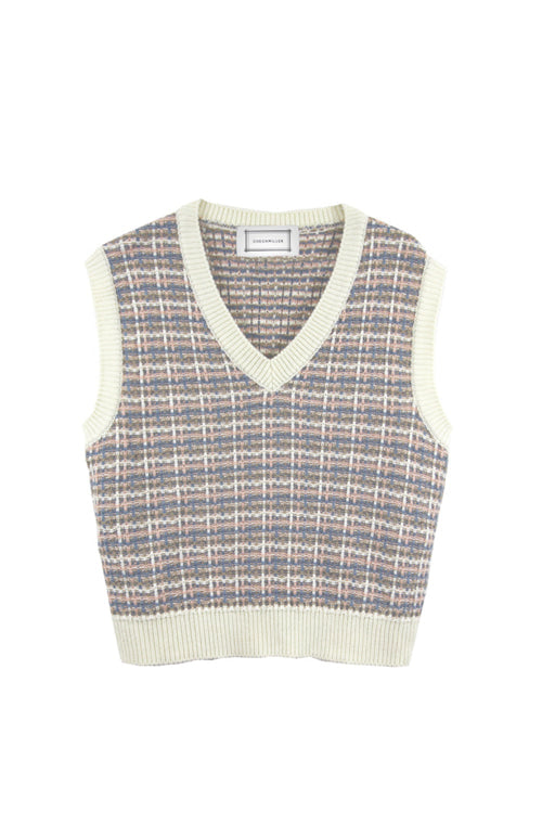 V-neck Tweed Knit Vest (Ivory)