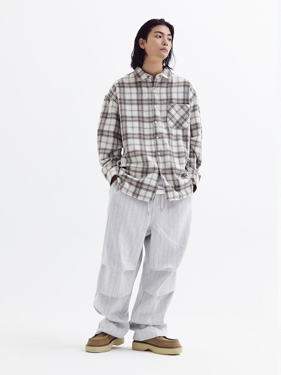 Stripe parachute denim Pants White