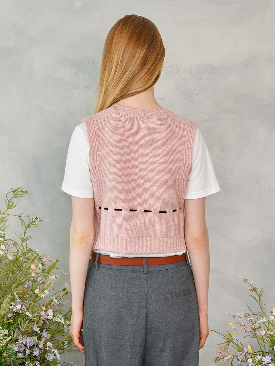 Petite Ribbon Knit Vest (Pink)
