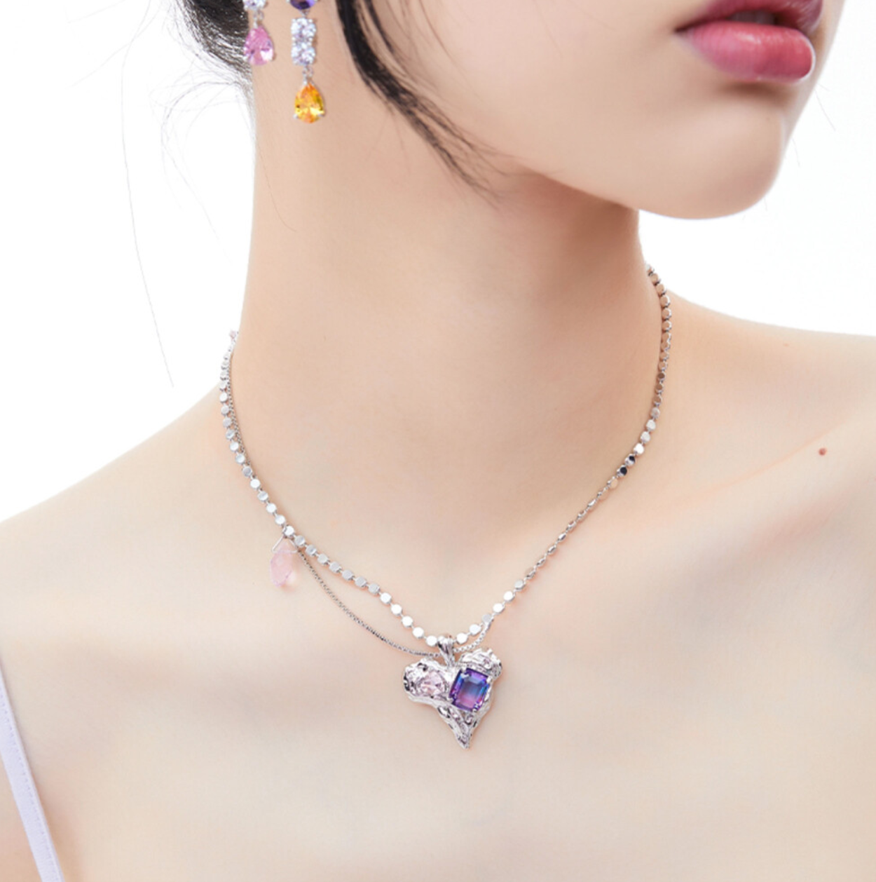 Opal Cubic Lovely Heart Necklace