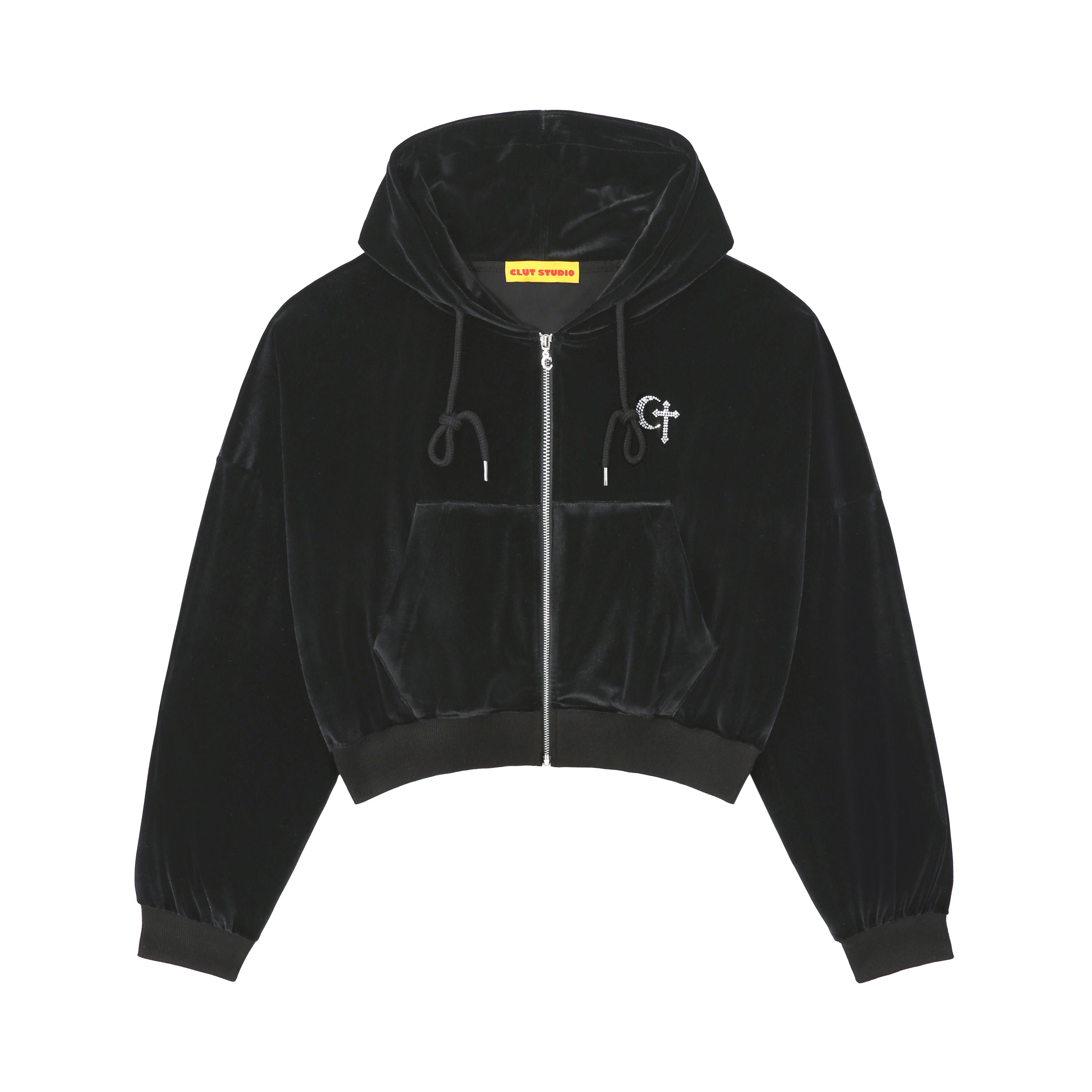 0 3 HATE Velvet Hoodie - BLACK