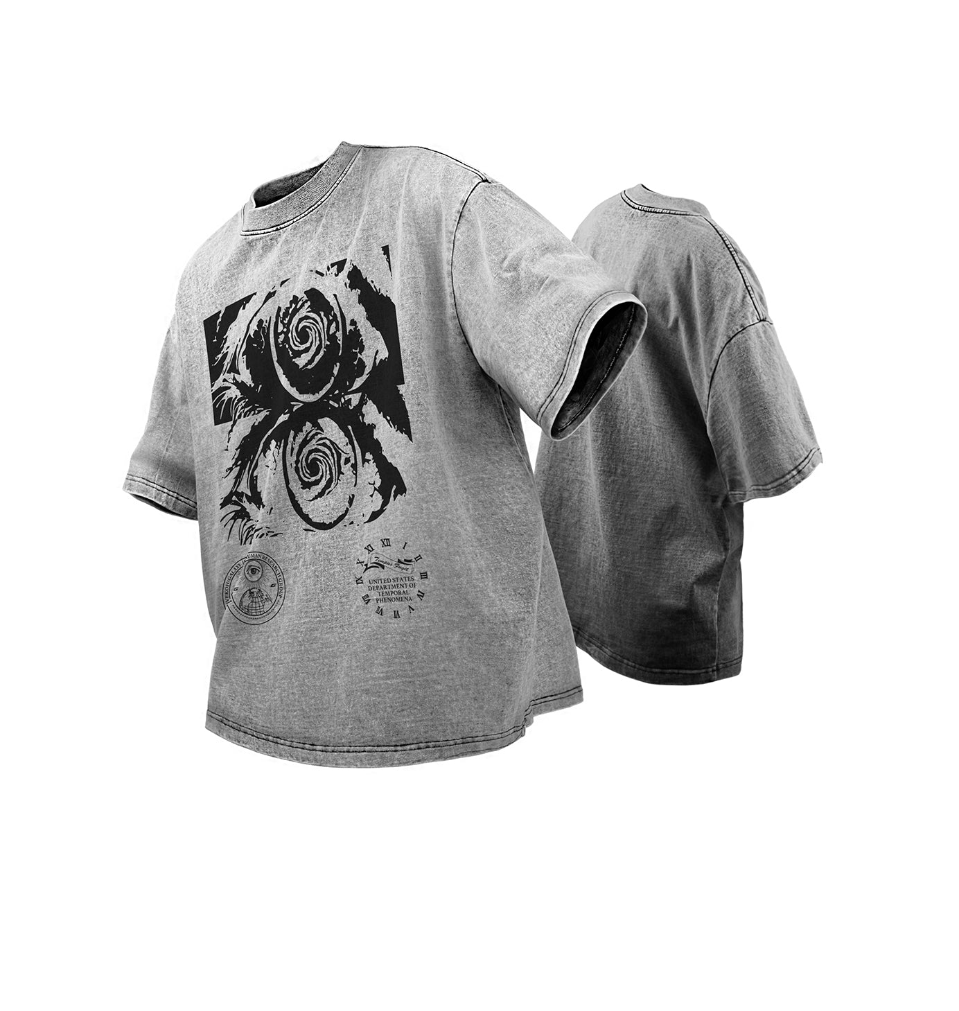 heavy washed distressed concept printed loose T-shirt