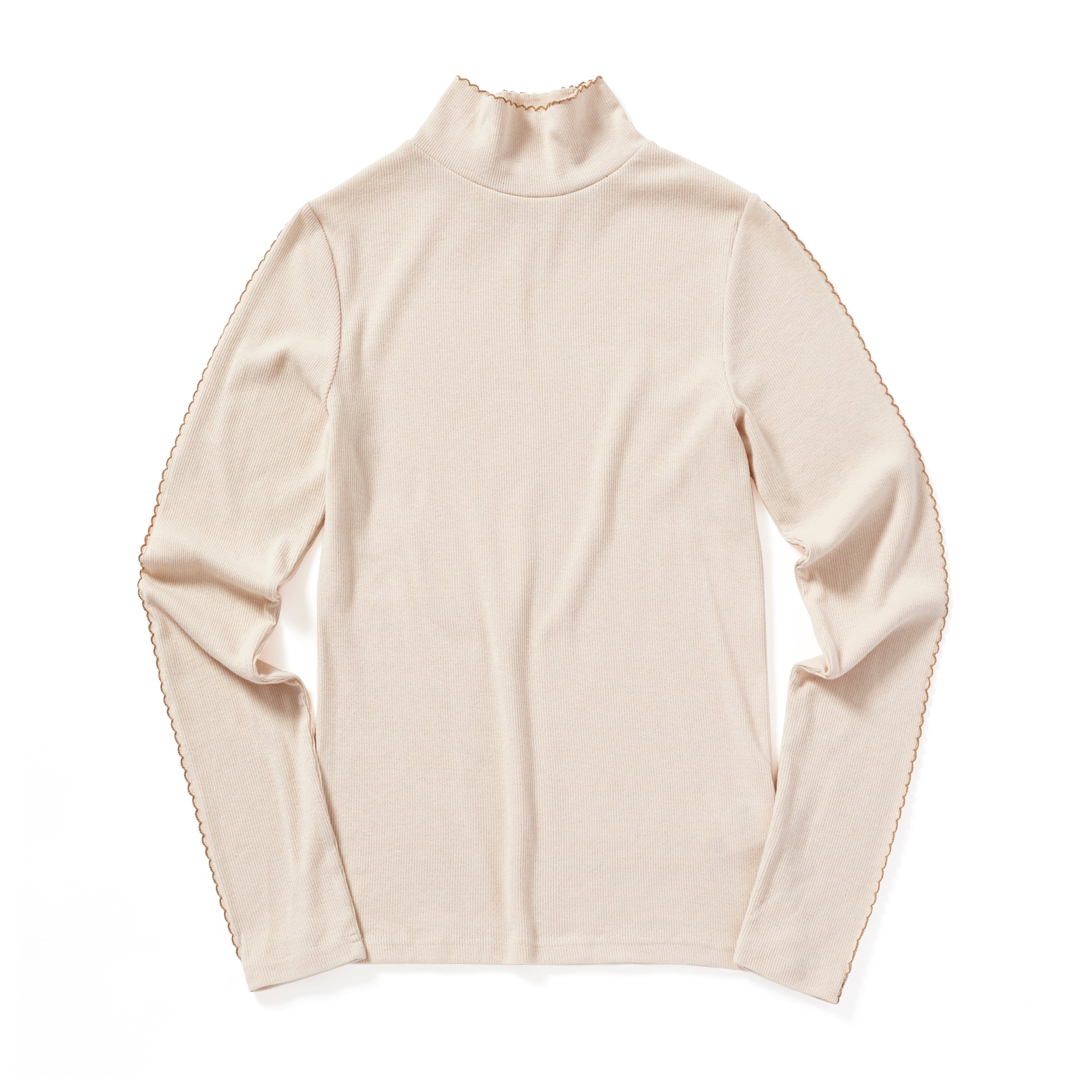 PICOT STITCH RIBBED TURTLENECK T-SHIRT_LIGHT BEIGE