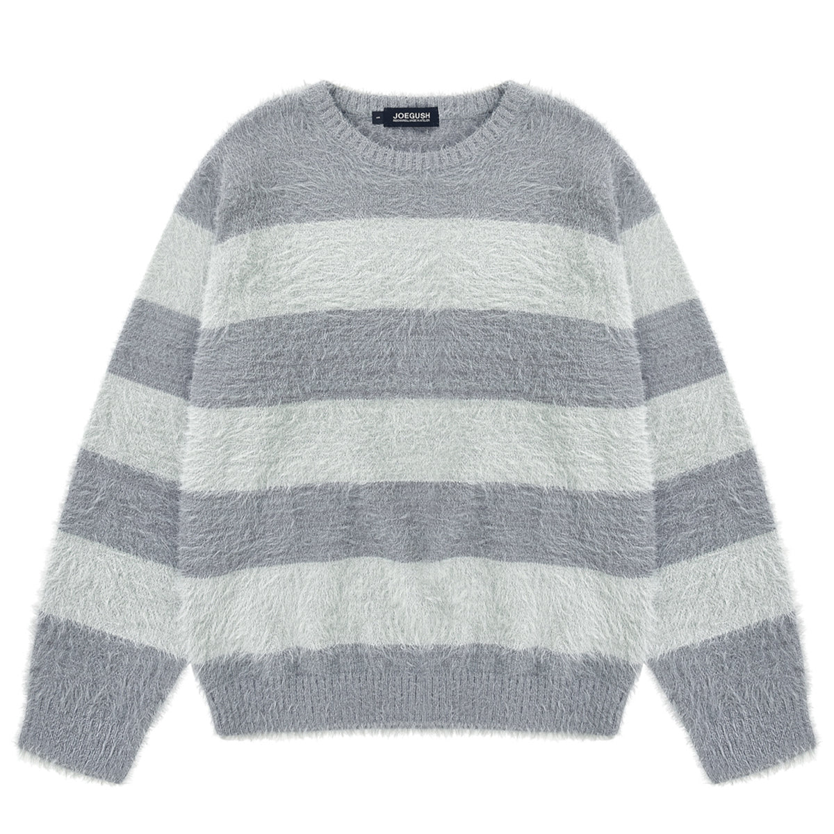 Fluffy Striped Mohair Knit (Grey/Ash Mint)