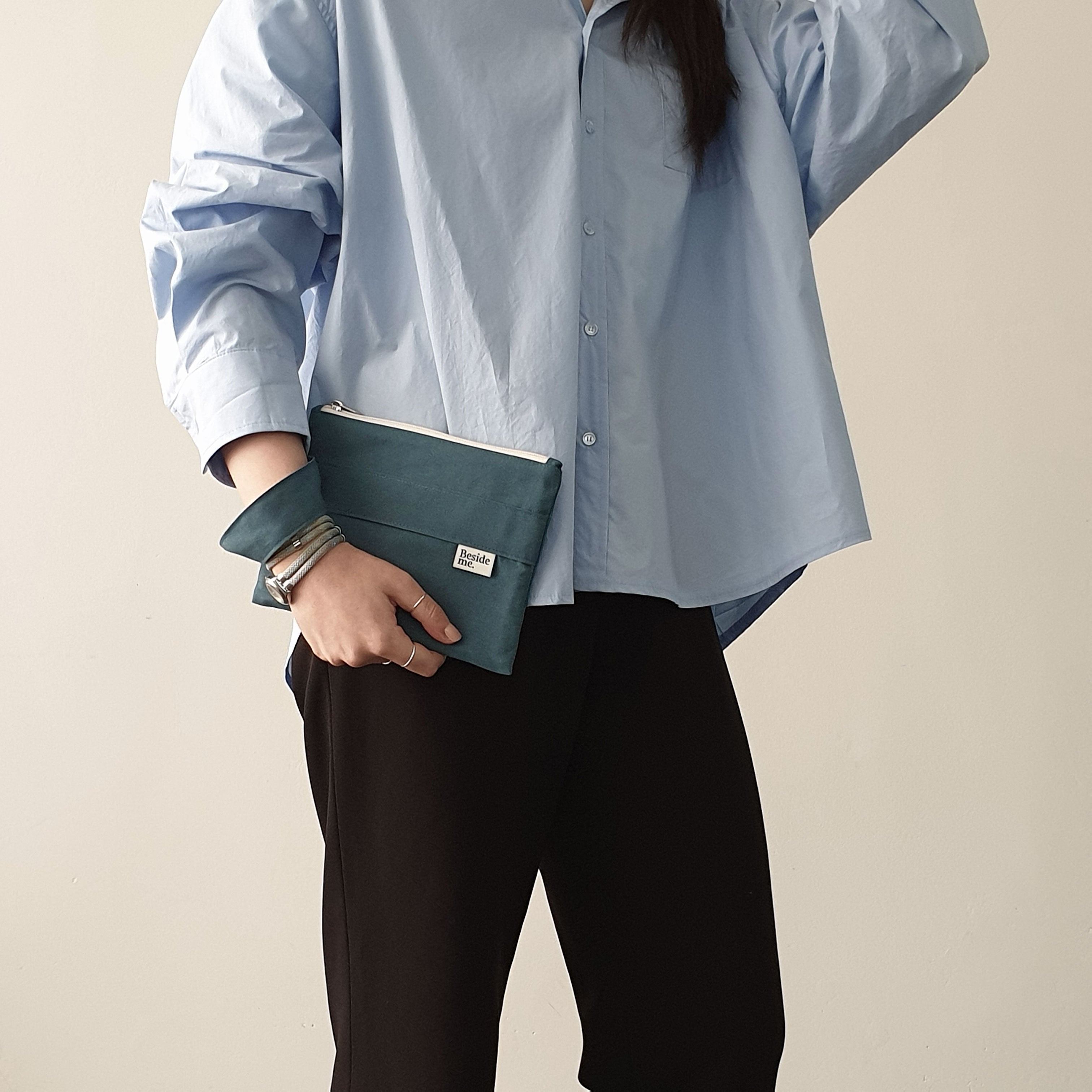 Oxford simple line strap pouch - teal blue