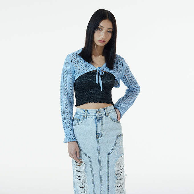 SKY BLUE LIGHT WEIGHT CROP CARDIGAN