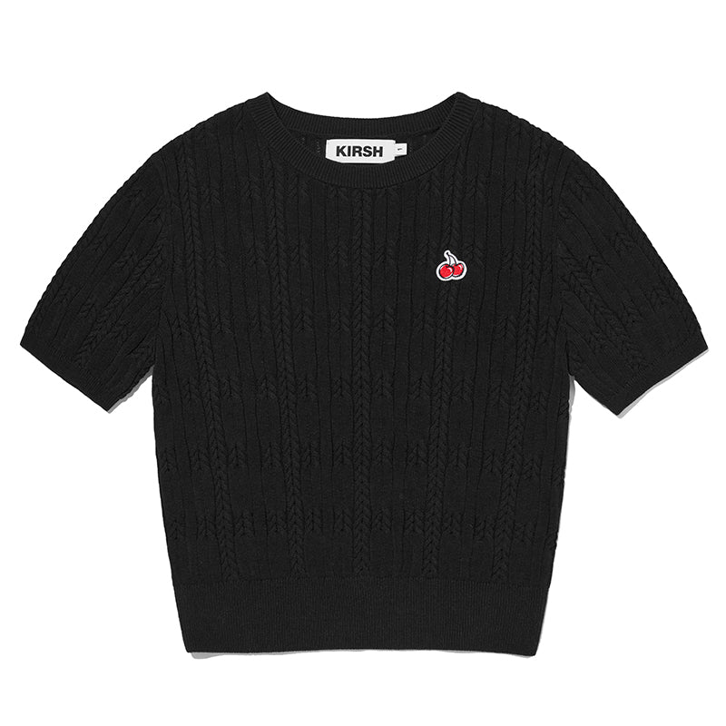 SMALL CHERRY CABLE CROP SHORT SLEEVE KNIT [BLACK]