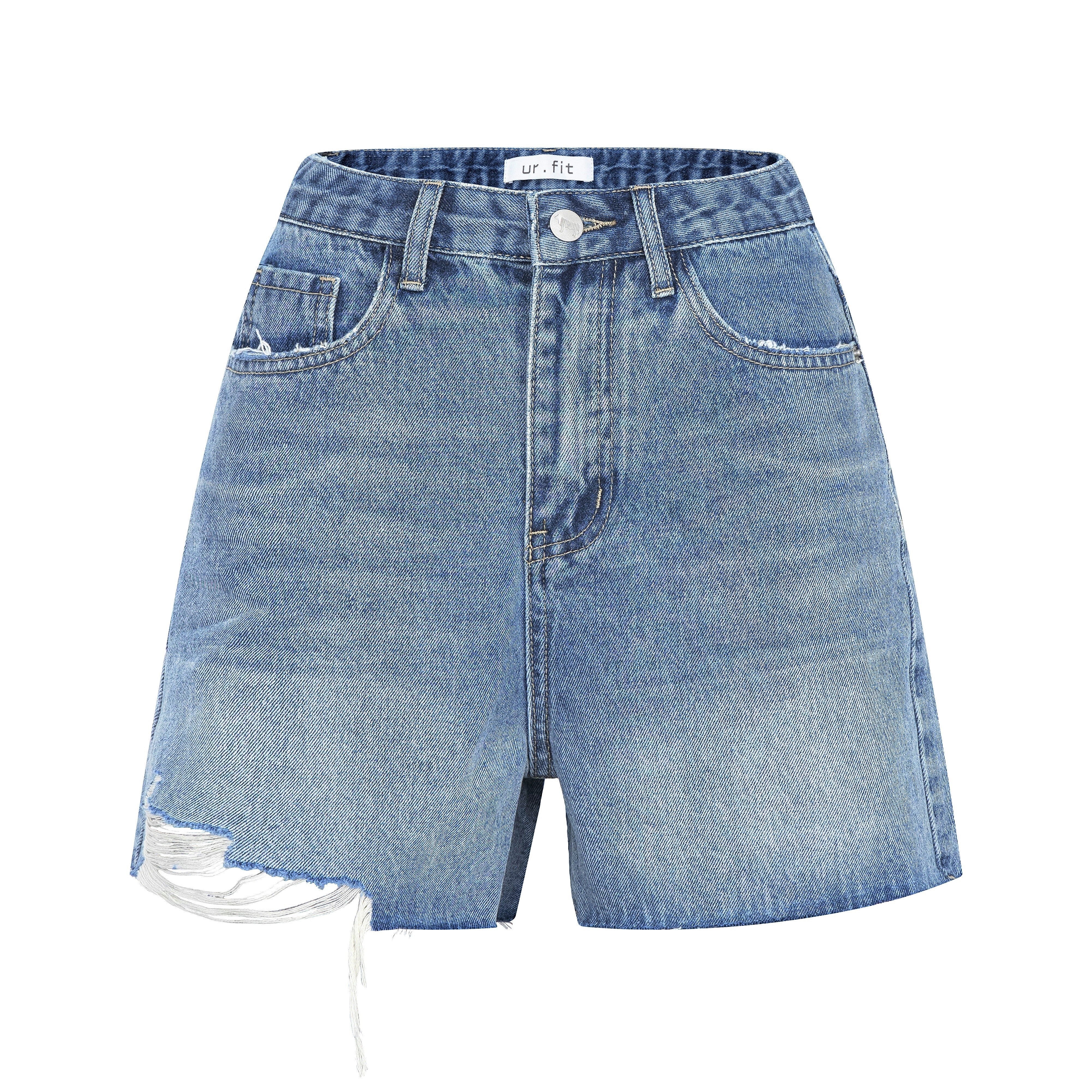 DESTROYED LIGHT BLUE DENIM SHORTS [17855]