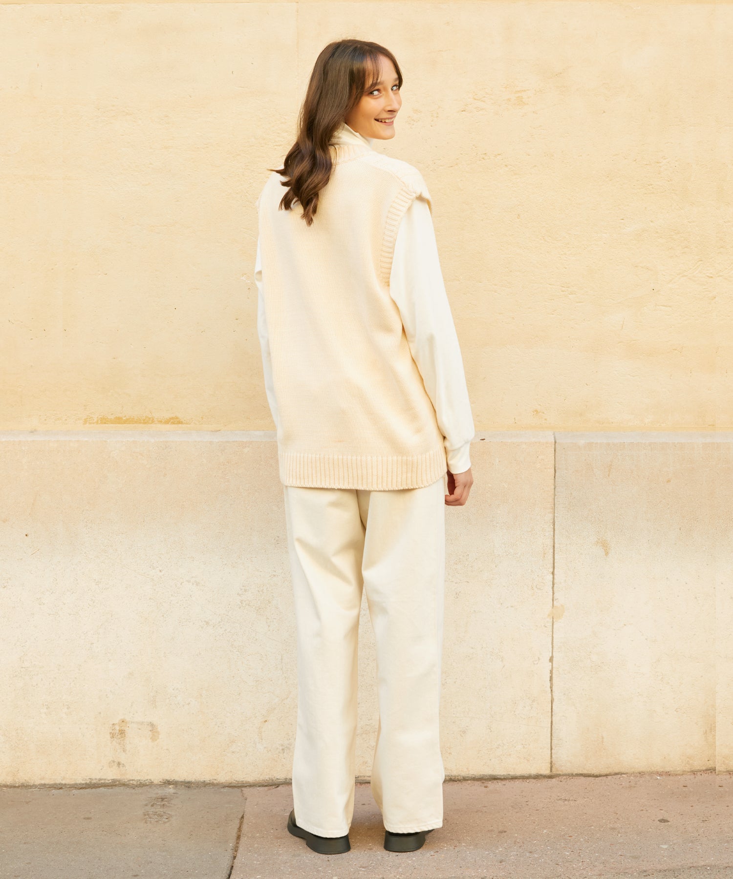 RCH mark oversize knit vest ivory