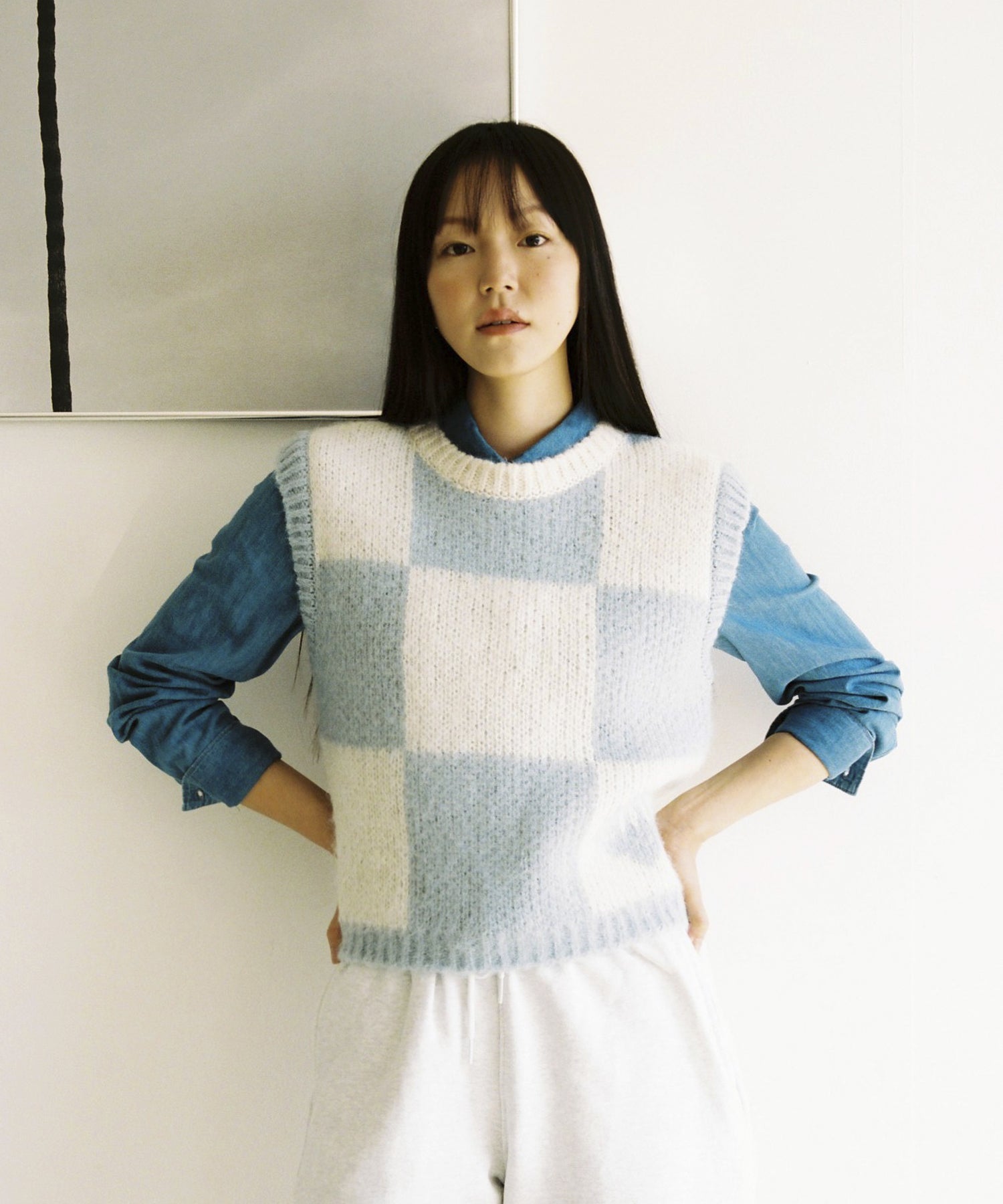 CMB Checker Alpaca Vest (Sky Blue)