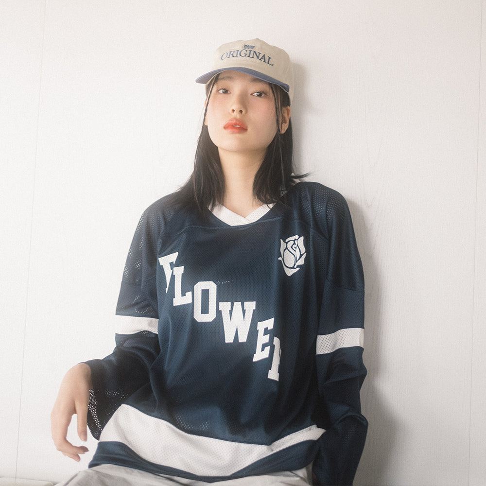 FLOWER AMERICAN FOOTBALL MESH L/S TEE(NAVY)