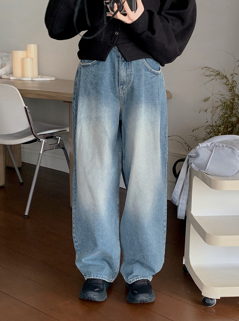 SY Pintuck Wide Washed Denim Pants (2color)