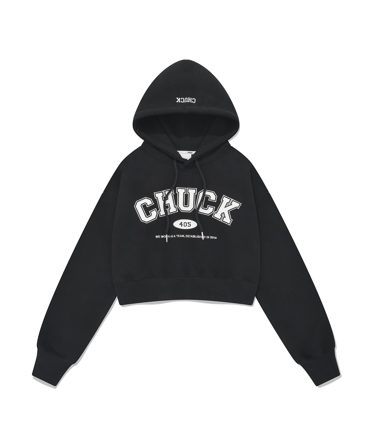 アップリケアーチロゴクロップフーディ/CHUCK APPLIQUE ARCH LOGO CROP HOODIE (BLACK)