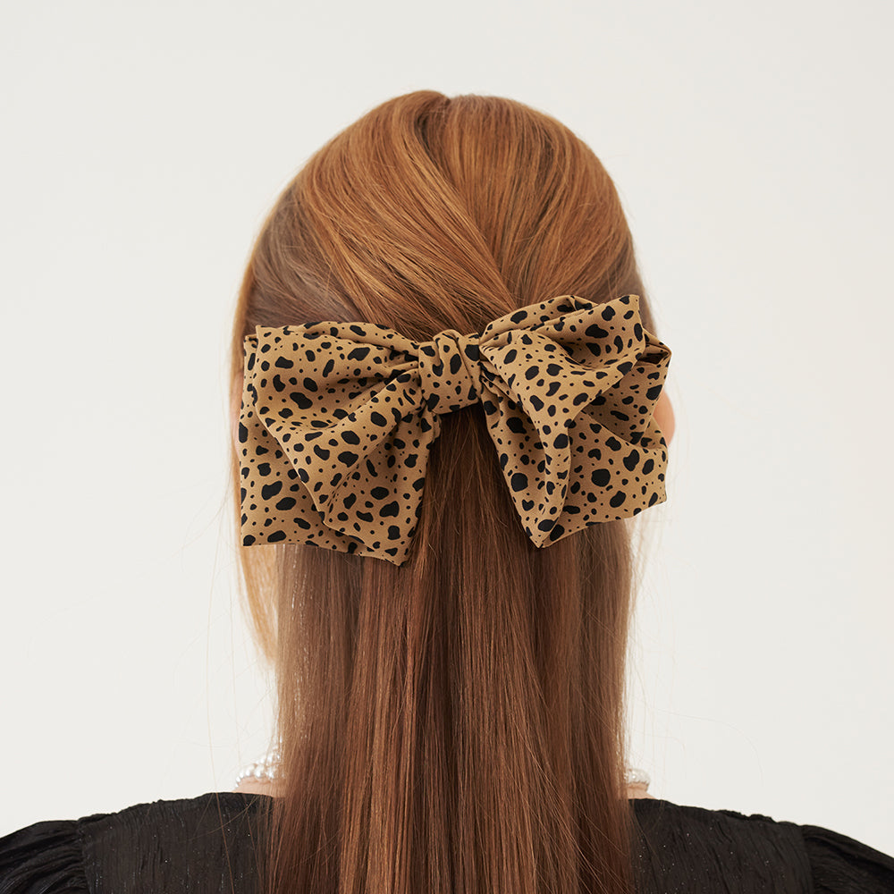 LEOPARD RIBBON HAIR PIN (BROWN)