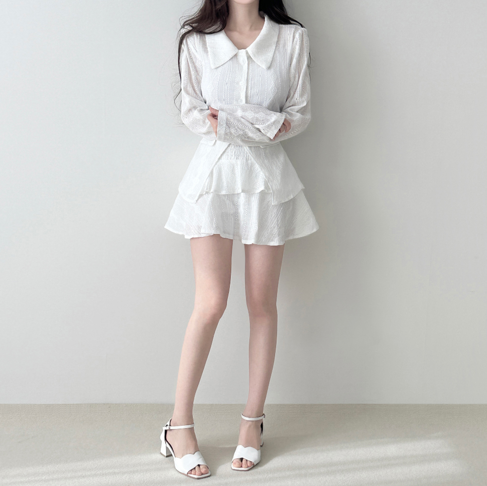 [SET] Punching blouse two piece mini skirt