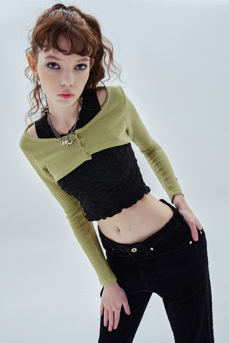 unbalance sleeve cardigan_green