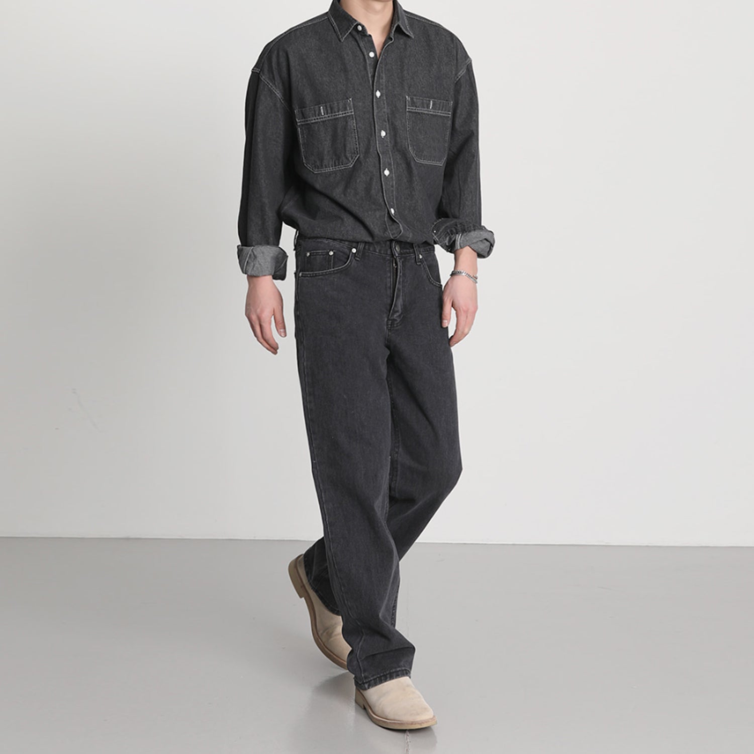 BLACK DENIM LONG SLEEVE SHIRT'S